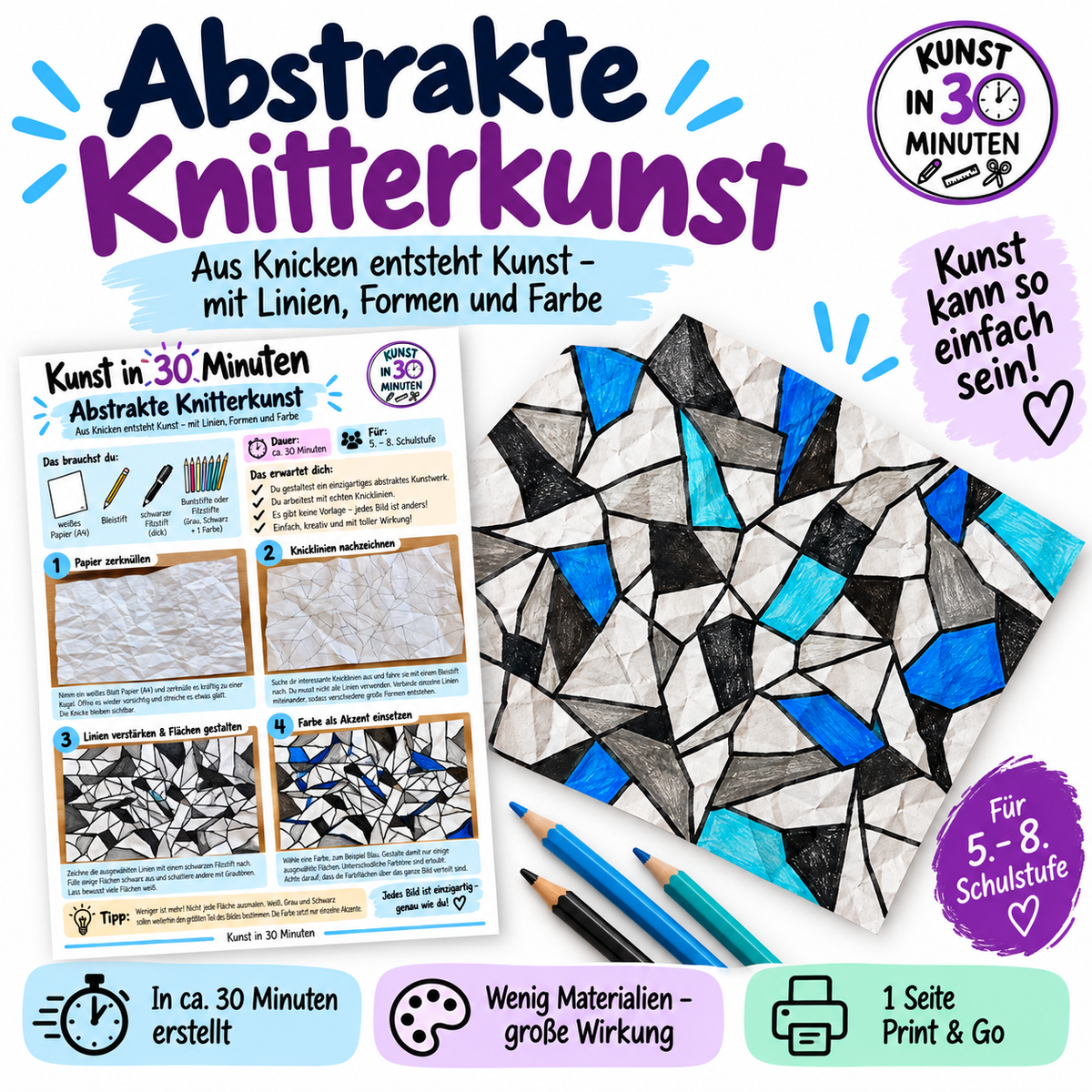 Abstrakte Knitterkunst – Kunst in 30 Minuten