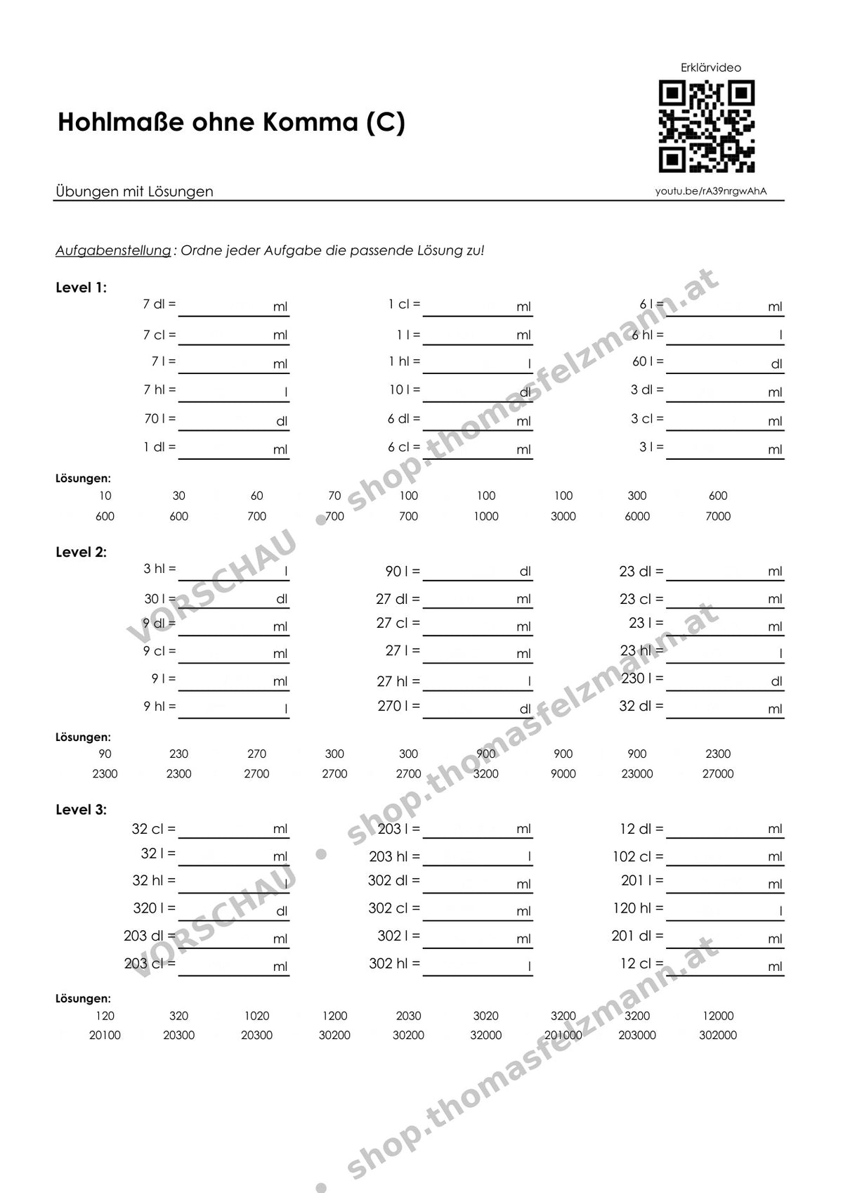 Hohlmaße mit Komma (ml, cl, dl, l, hl) | Arbeitsheft (178 Seiten inkl. Lösungen)