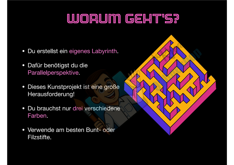 Labyrinth mit 3D-Effekt gestalten | Parallelperspektive Schritt für Schritt | 18 Seiten PDF
