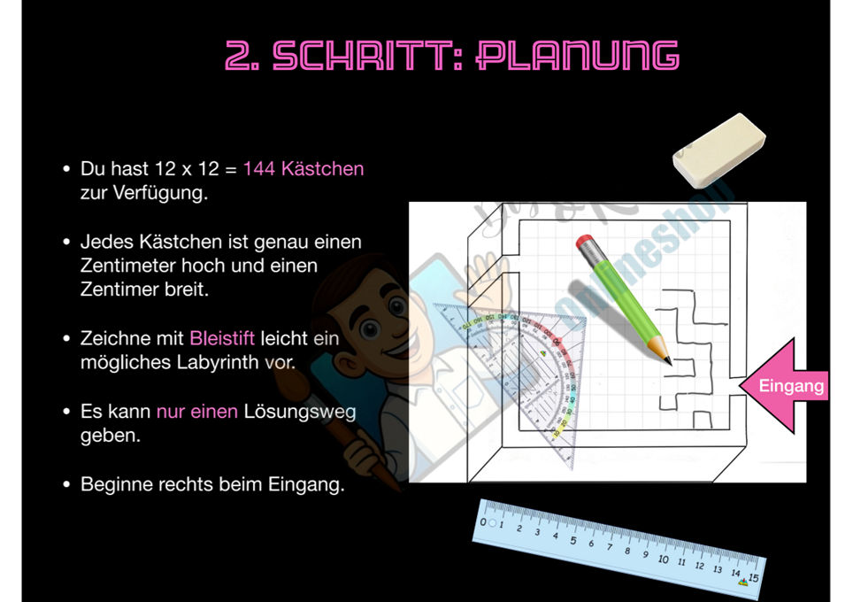 Kunstprojekt „Eigenes Labyrinth gestalten“ – Parallelperspektive Schritt für Schritt (18 Seiten)