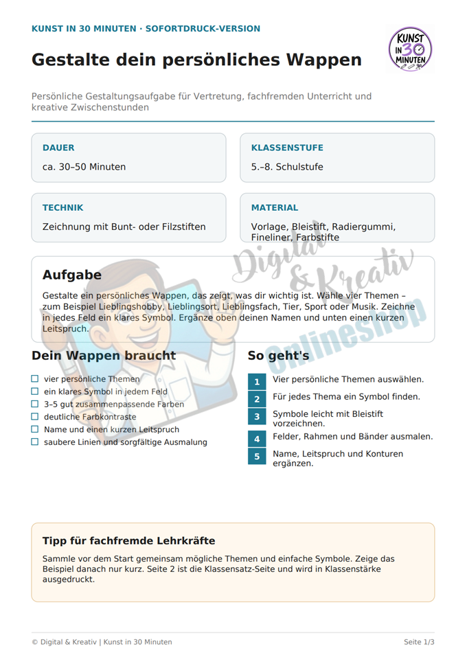 Kunst in 30 Minuten – 5 kreative Sofortdruck-Projekte | 15-seitiges Bundle