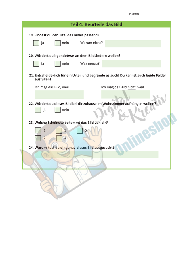 Analyse eines Kunstwerkes Arbeitsblatt PDF für den Kunstunterricht in der Sekundarstufe I
