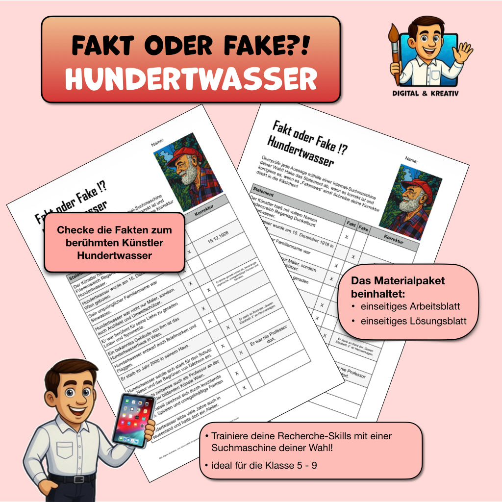 KUNST: Fakt oder Fake - Hundertwasser (Arbeitsblatt + Lösung)