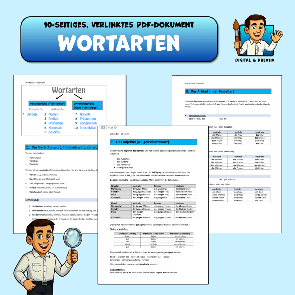 DEUTSCH: komplette Übersicht über alle 10 Wortarten