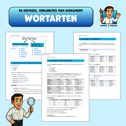 DEUTSCH: komplette Übersicht über alle 10 Wortarten