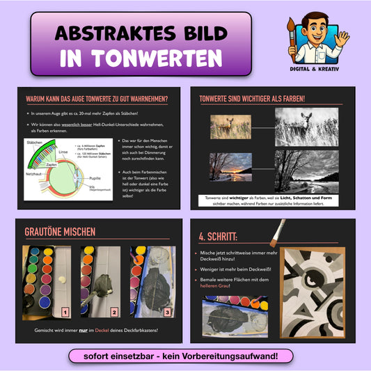 Abstraktes Gemälde in Tonwerten – 16 Seiten Kunstprojekt zu Hell und Dunkel (PDF-Version)