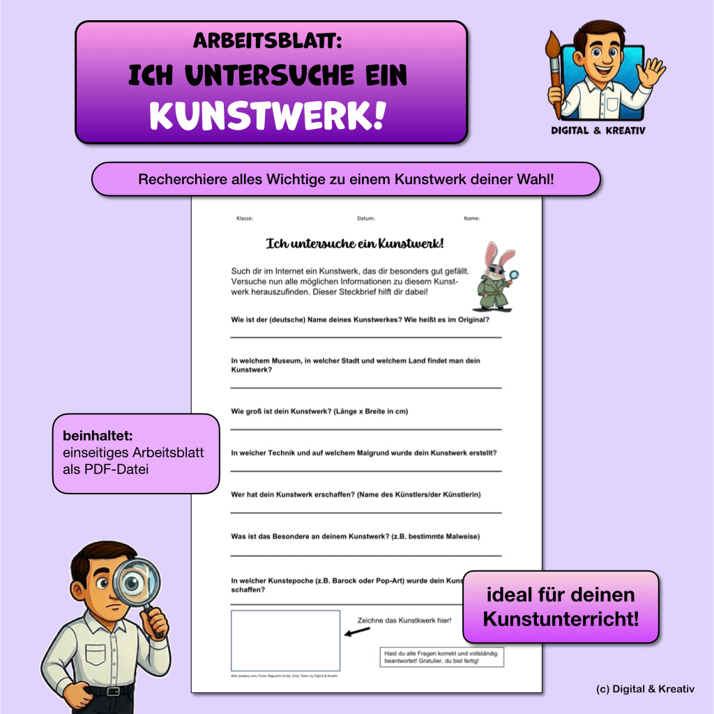 Arbeitsblatt „Ich untersuche ein Kunstwerk“ – Kunstwerk-Analyse & Steckbrief (1 Seite)