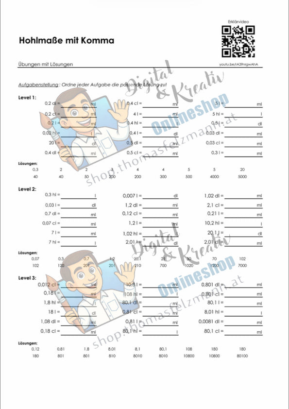 Hohlmaße mit Komma (ml, cl, dl, l, hl) | Arbeitsheft (178 Seiten inkl. Lösungen)