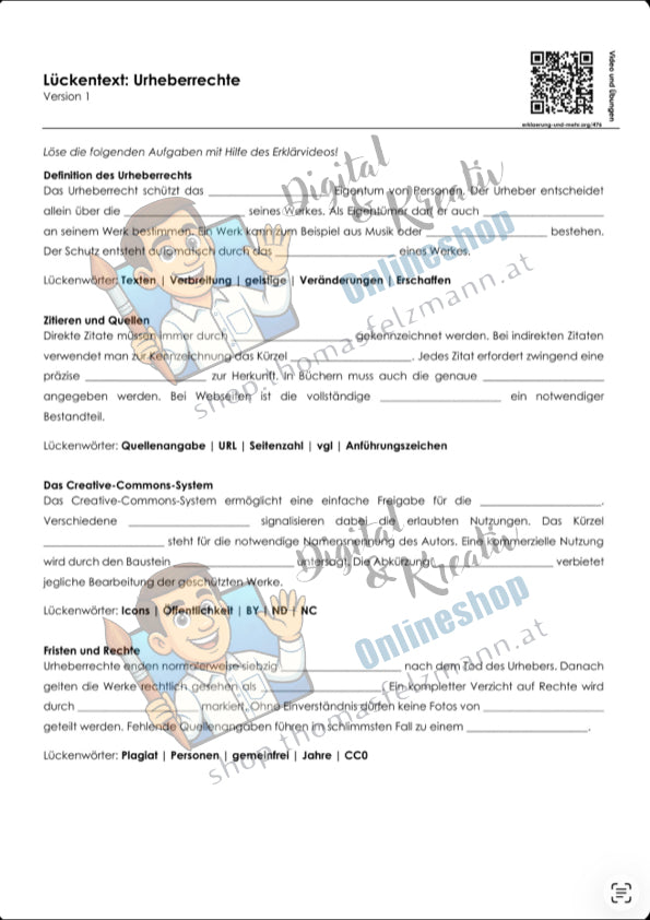 Urheberrechte: Arbeitsheft mit Lösungen, 10 Seiten, PDF zu Zitieren, Creative Commons und Quellenangaben
