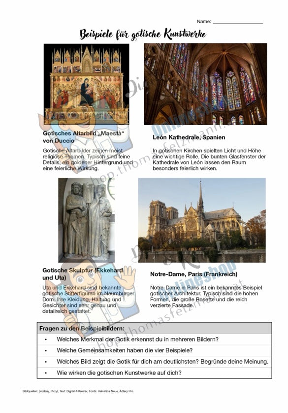 Kunst verstehen: Die Gotik. 2-seitiges Infoblatt für den Kunstunterricht