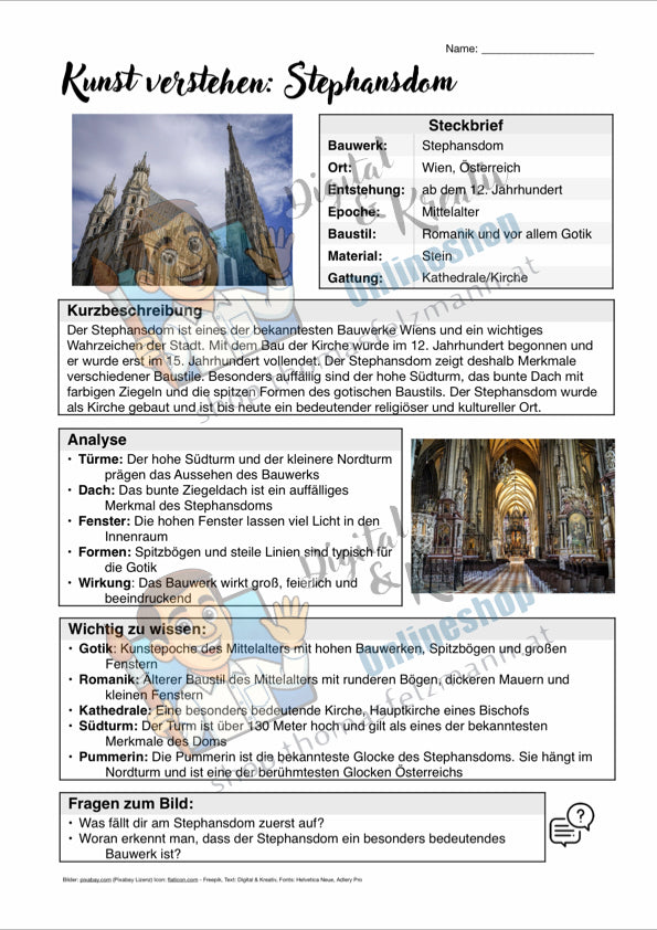 Infoblatt Kunst verstehen Stephansdom