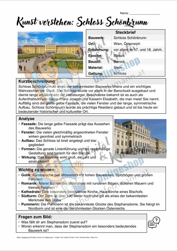 Kunst verstehen Infoblatt Schönbrunn