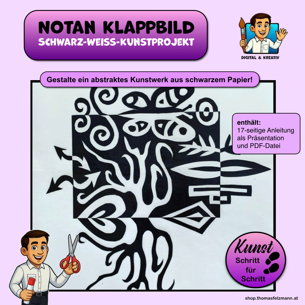 Notan Klappbild: Schwarz-Weiß-Kunstprojekt mit positivem und negativem Raum