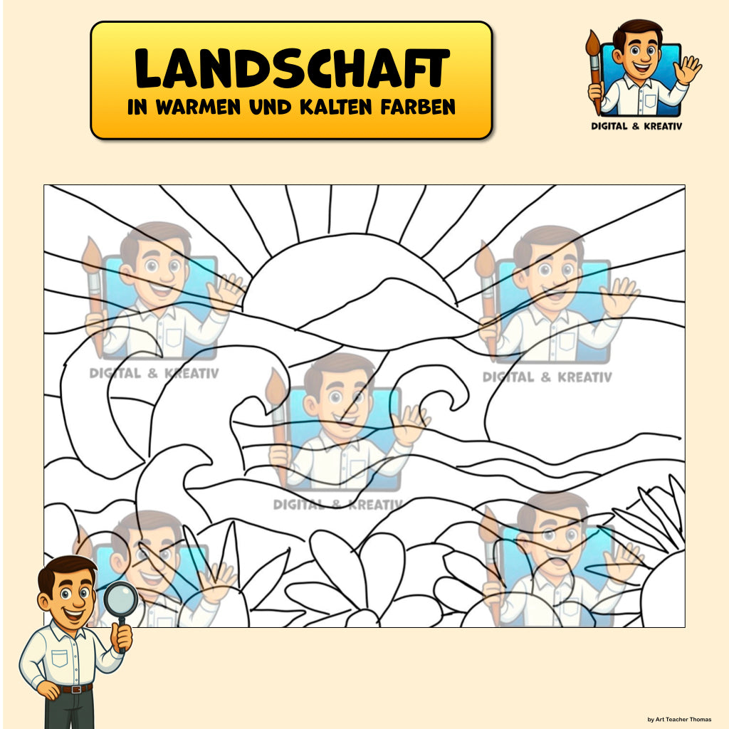 Kunst Schritt für Schritt: Meereslandschaft in warmen und kalten Farben (inkl. Vorlage)