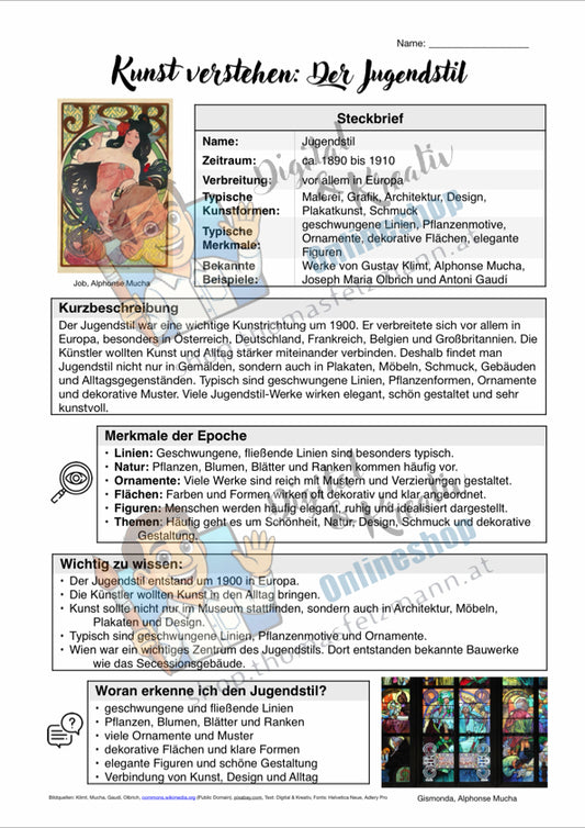 Kunst verstehen: Der Jugendstil | Infoblatt zur Kunstepoche (2 Seiten) | PDF