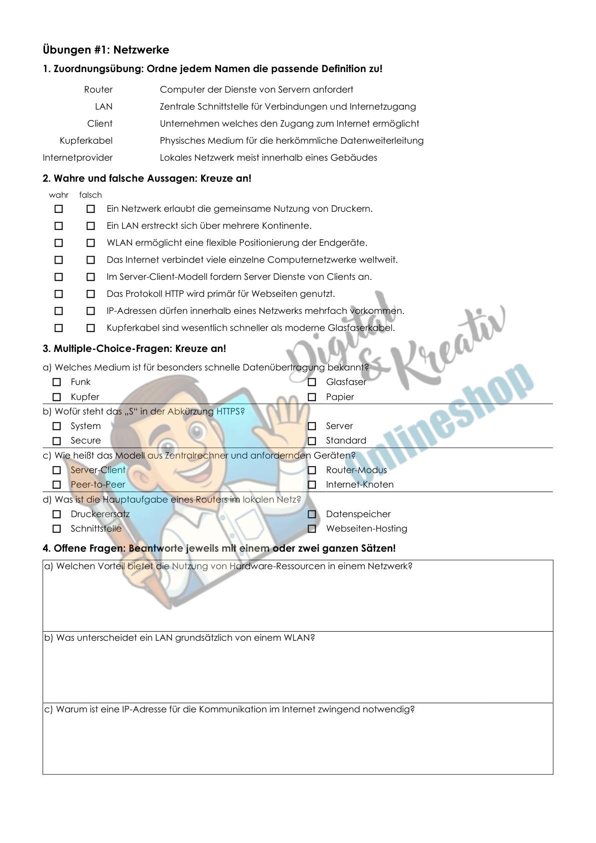 Netzwerke Arbeitsheft mit Lösungen | Digitale Grundbildung | 10 Seiten PDF