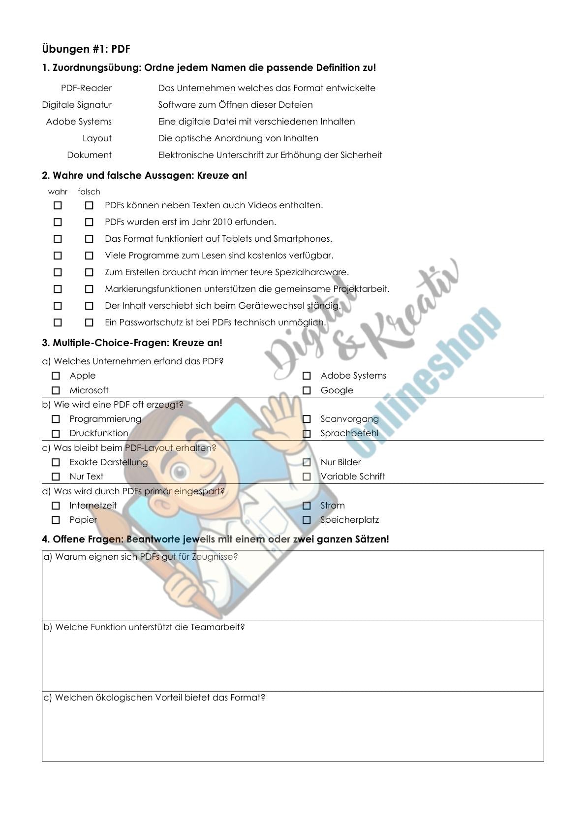 PDF einfach erklärt: Arbeitsblatt mit Lückentext, Übungen und Lösungen (10 Seiten)