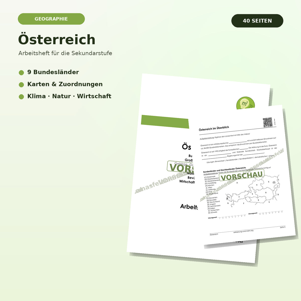 Arbeitsheft - Österreich (40-seitiges PDF) + Lösungsheft