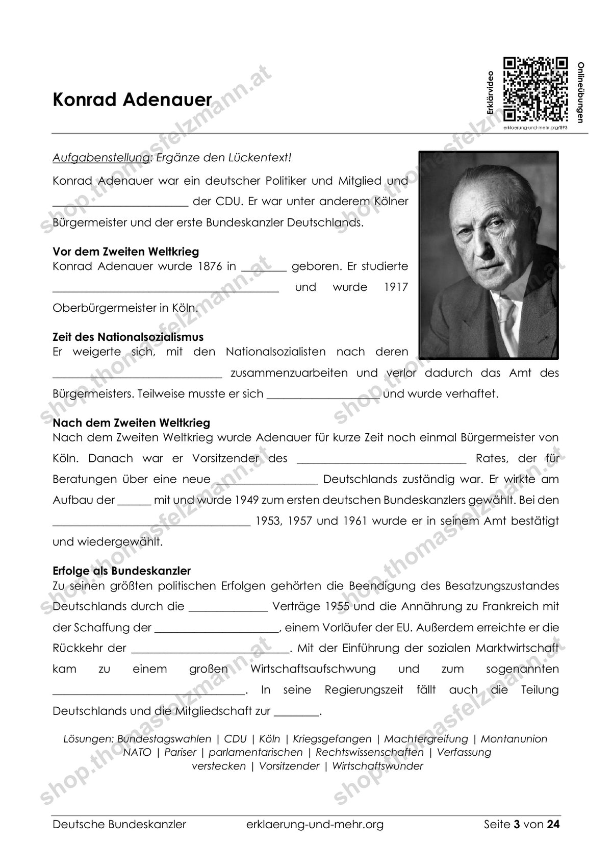 Deutsche Bundeskanzler - 24-seitiges Arbeitsheft (PDF)