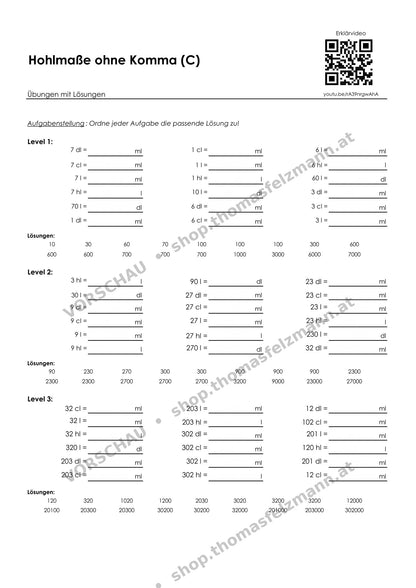 Hohlmaße mit Komma (ml, cl, dl, l, hl) | Arbeitsheft (178 Seiten inkl. Lösungen)