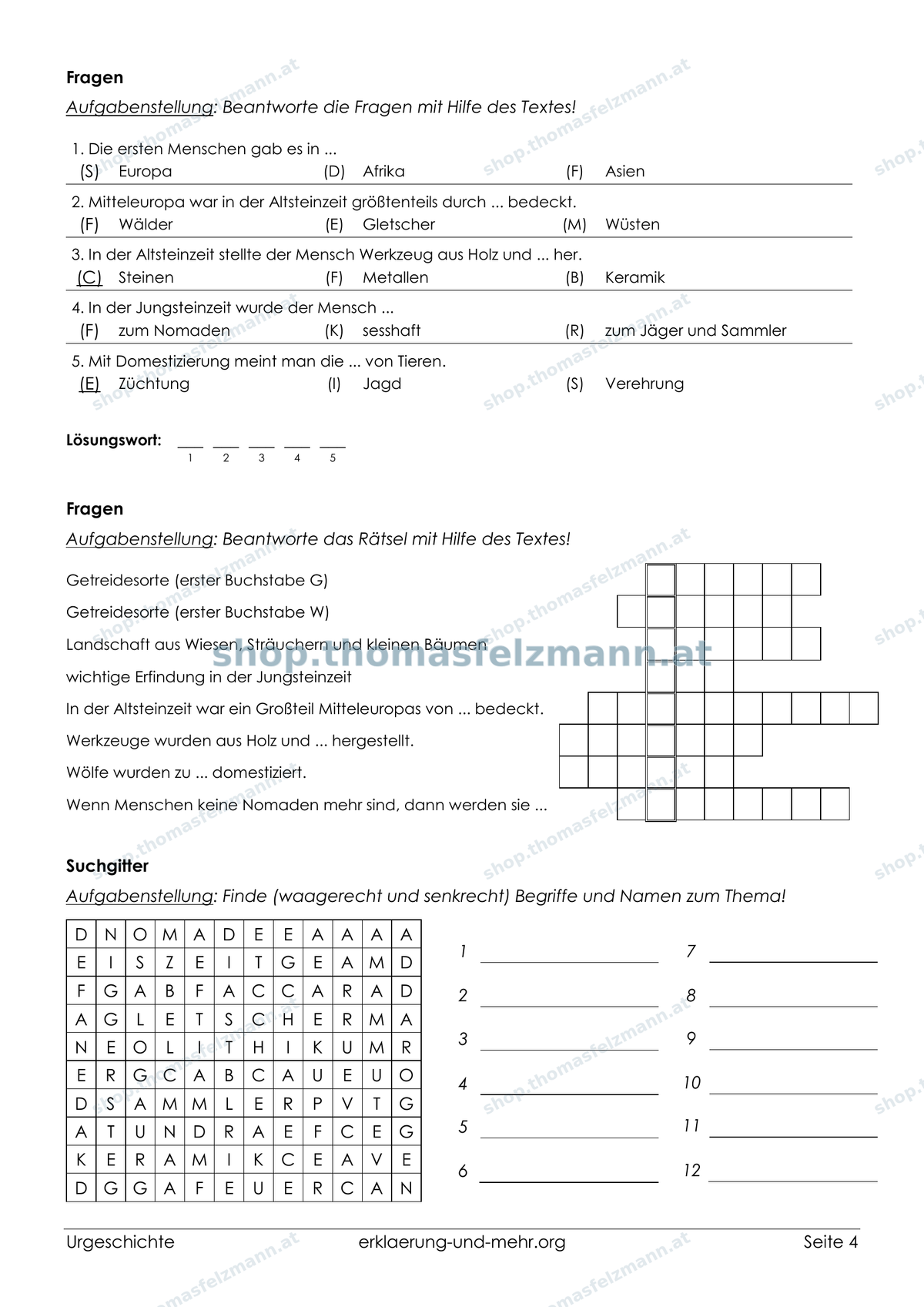 Urgeschichte – Steinzeit, Bronzezeit & Eisenzeit | 12-seitiges Arbeitsheft (PDF)