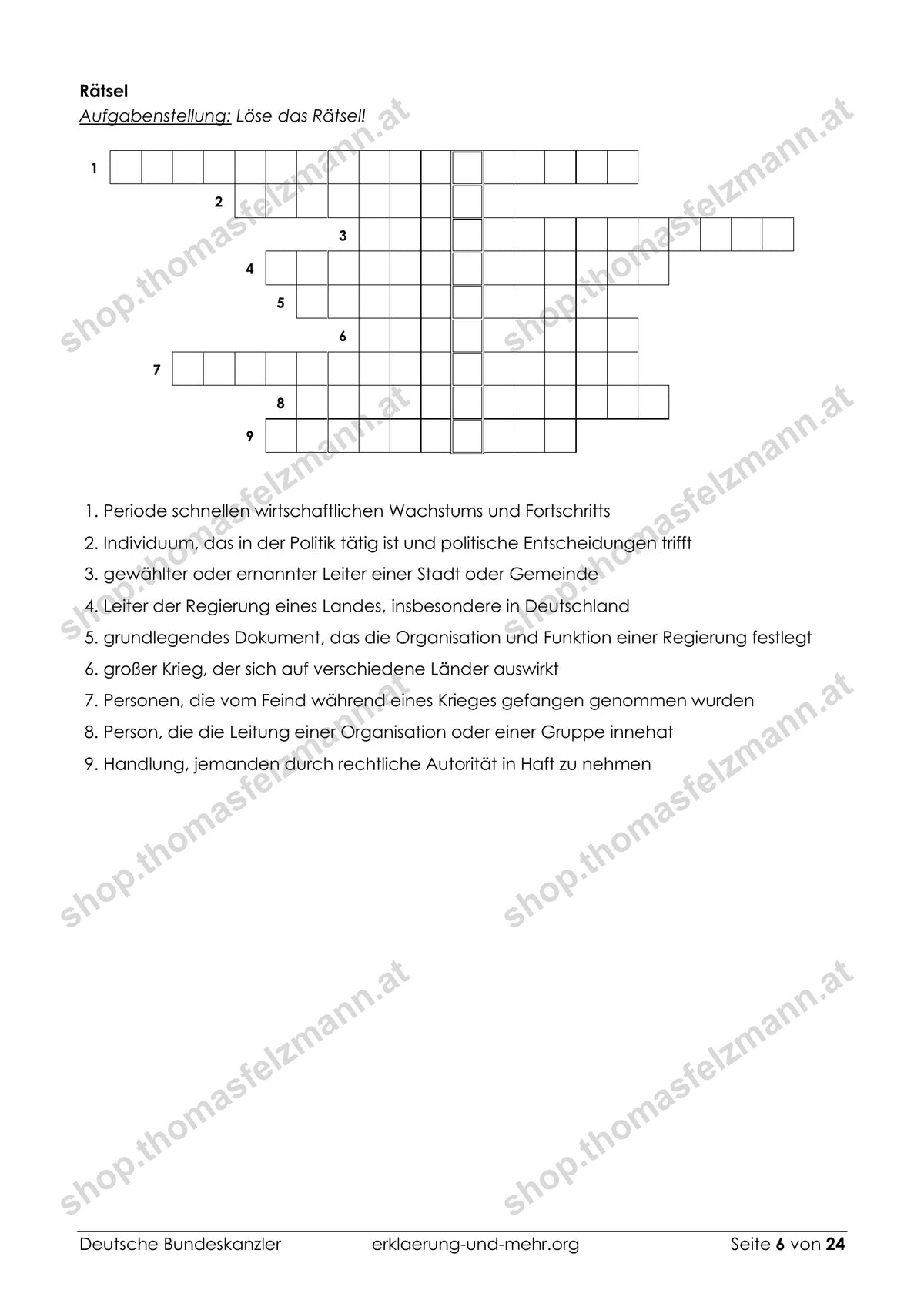Deutsche Bundeskanzler - 24-seitiges Arbeitsheft (PDF)