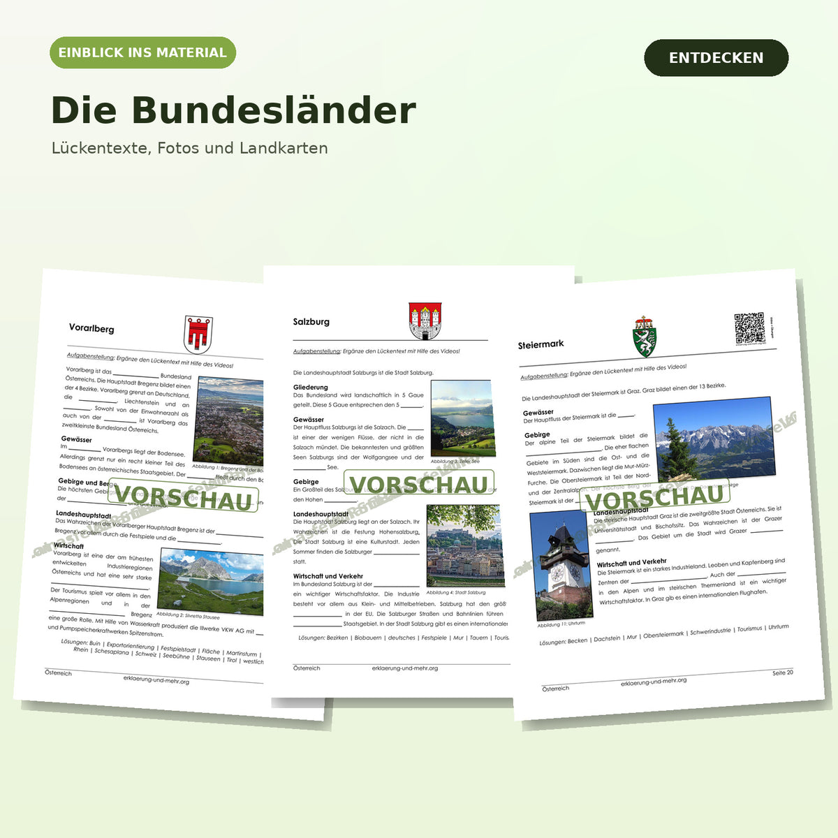 Arbeitsheft - Österreich (40-seitiges PDF) + Lösungsheft