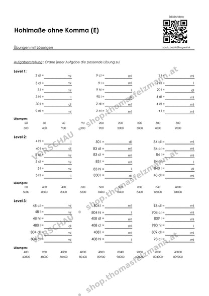Hohlmaße mit Komma (ml, cl, dl, l, hl) | Arbeitsheft (178 Seiten inkl. Lösungen)