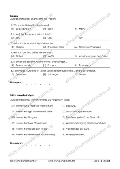 Deutsche Bundeskanzler - 24-seitiges Arbeitsheft (PDF)