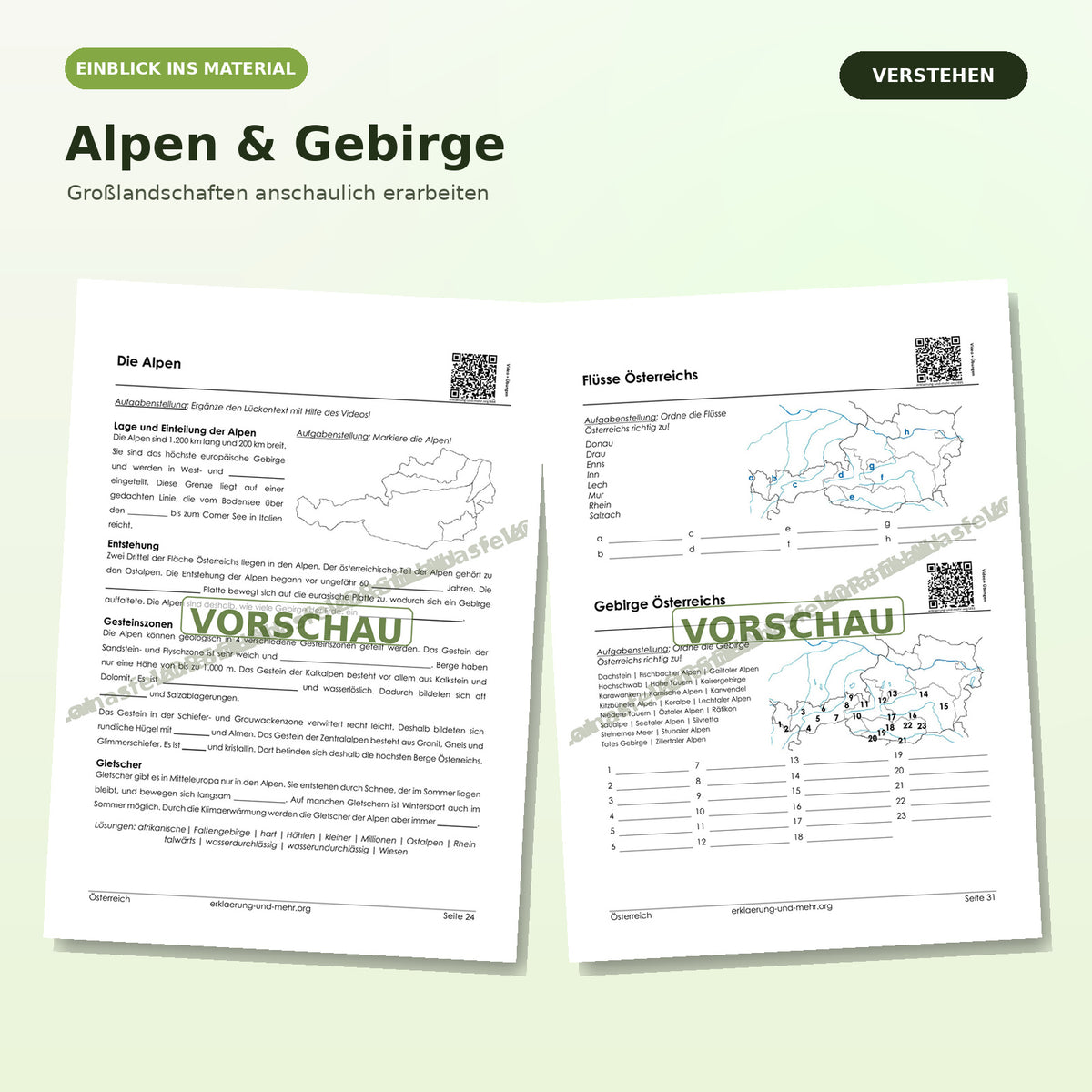 Arbeitsheft - Österreich (40-seitiges PDF) + Lösungsheft