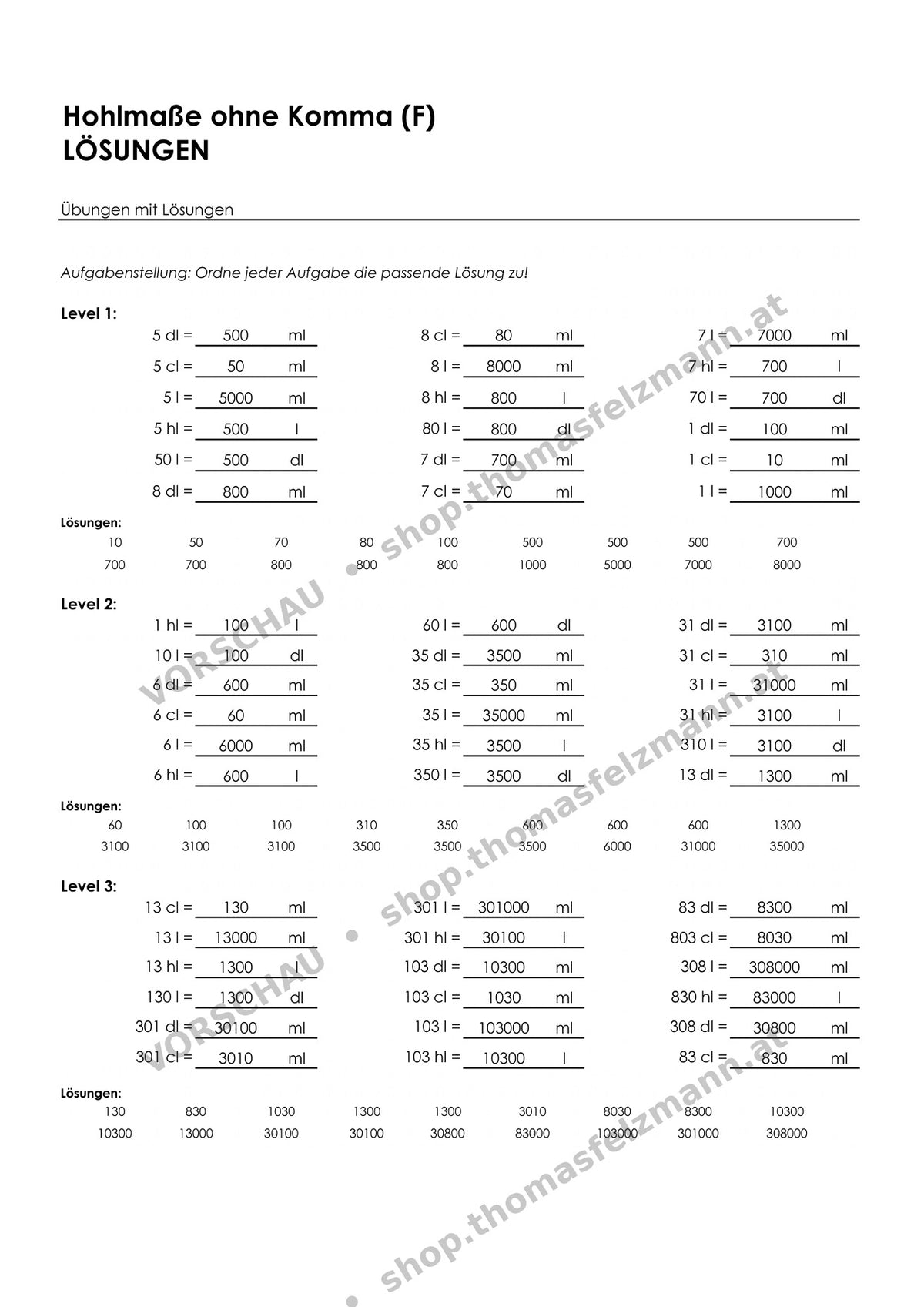 Hohlmaße mit Komma (ml, cl, dl, l, hl) | Arbeitsheft (178 Seiten inkl. Lösungen)
