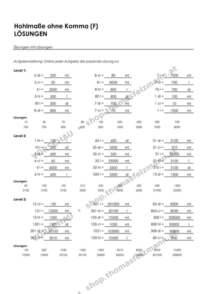 Hohlmaße mit Komma (ml, cl, dl, l, hl) | Arbeitsheft (178 Seiten inkl. Lösungen)