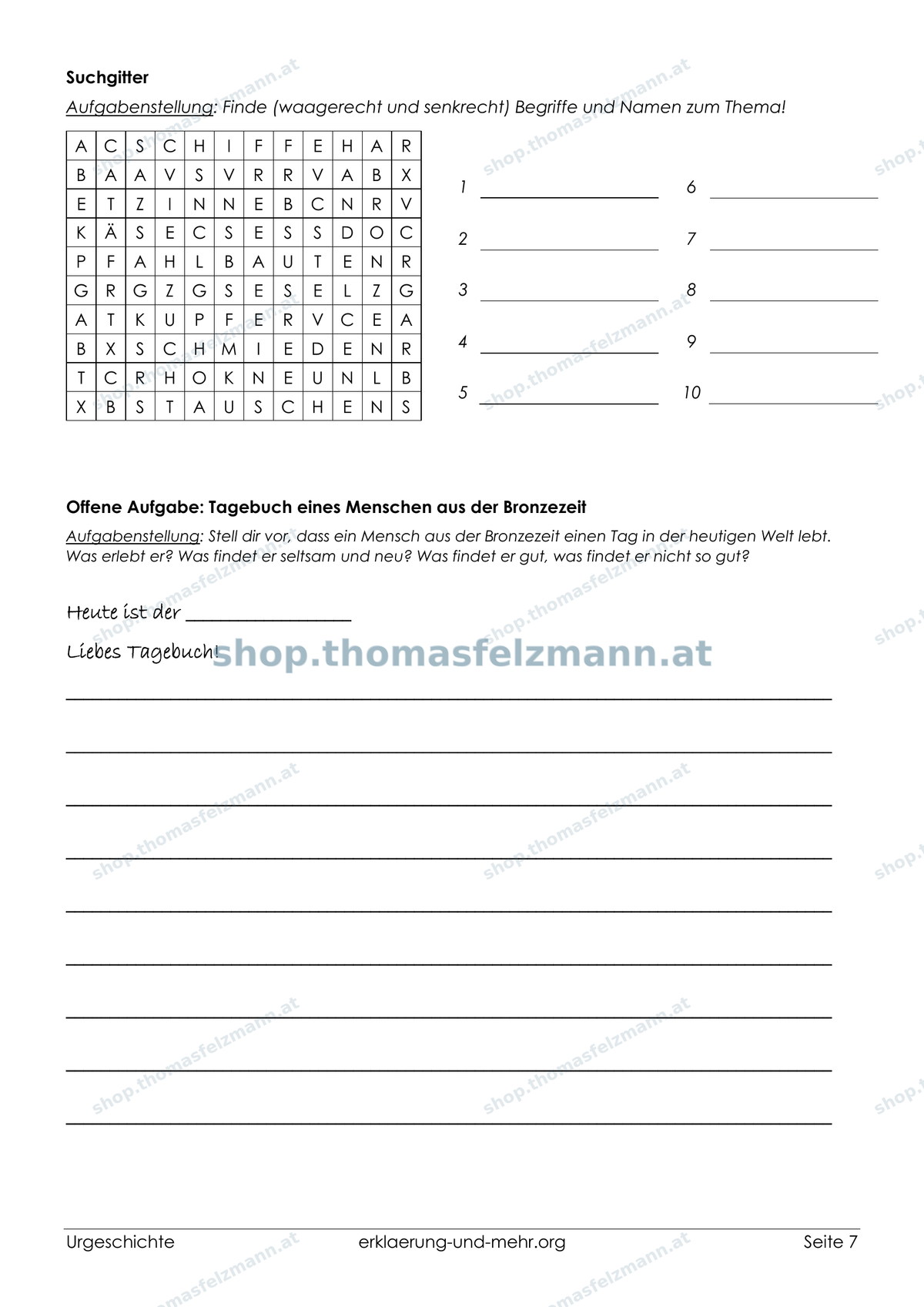Urgeschichte – Steinzeit, Bronzezeit & Eisenzeit | 12-seitiges Arbeitsheft (PDF)