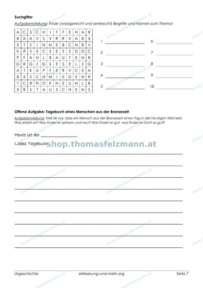 Urgeschichte – Steinzeit, Bronzezeit & Eisenzeit | 12-seitiges Arbeitsheft (PDF)