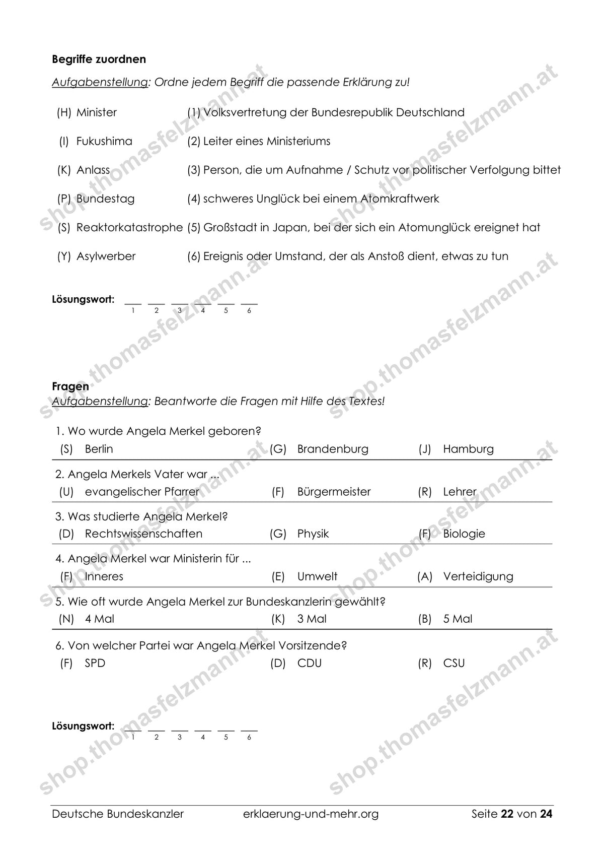 Deutsche Bundeskanzler - 24-seitiges Arbeitsheft (PDF)