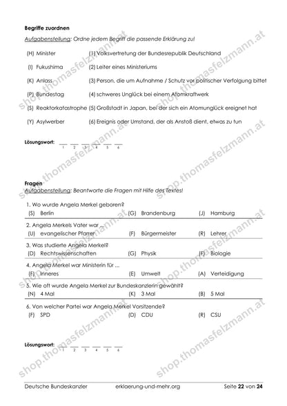 Deutsche Bundeskanzler - 24-seitiges Arbeitsheft (PDF)