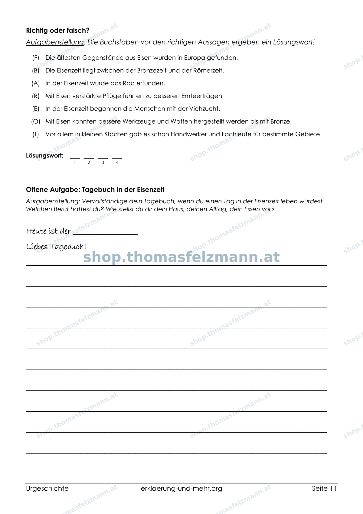 Urgeschichte – Steinzeit, Bronzezeit & Eisenzeit | 12-seitiges Arbeitsheft (PDF)