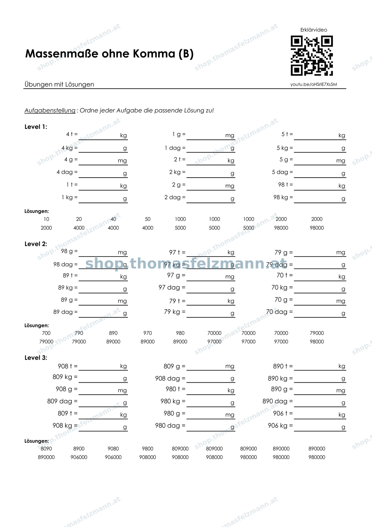 Massenmaße mit Komma (mg, g, dag, kg, t) | Arbeitsheft (180 Seiten inkl. Lösungen)