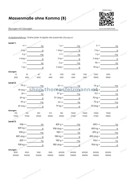 Massenmaße mit Komma (mg, g, dag, kg, t) | Arbeitsheft (180 Seiten inkl. Lösungen)