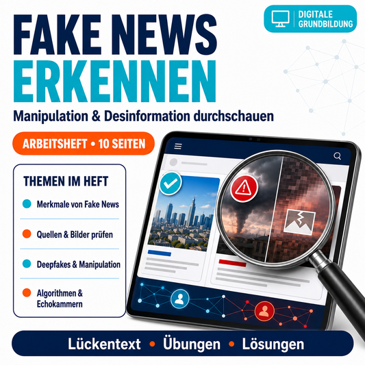 Fake News Arbeitsheft, 10 Seiten, mit Lückentexten, Übungen und Lösungen