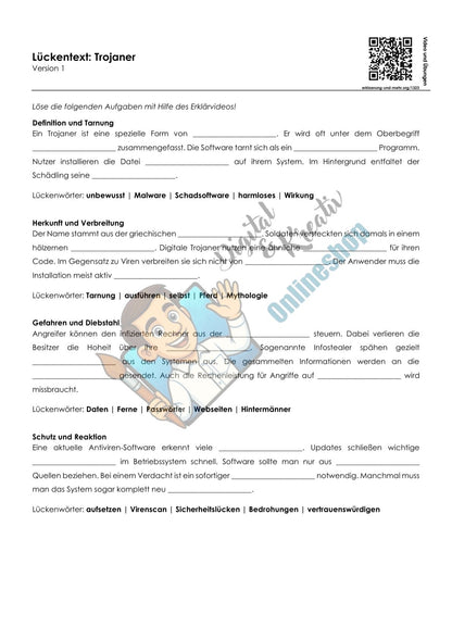 Trojaner Arbeitsheft, 10 Seiten, mit 3 Lückentexten, Übungen und Lösungen