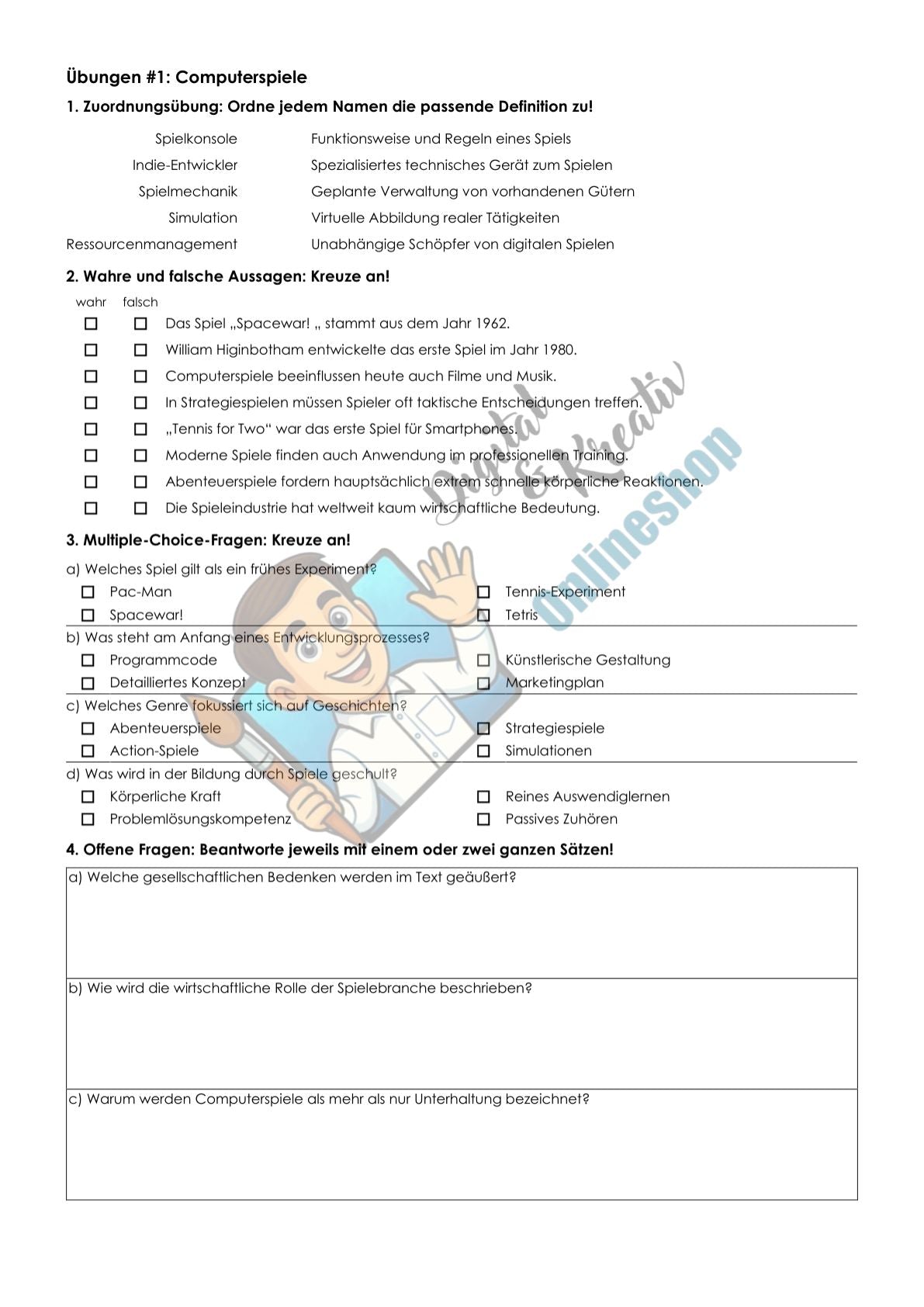 Computerspiele Übungsblatt