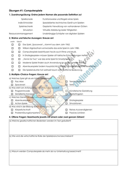 Computerspiele Übungsblatt