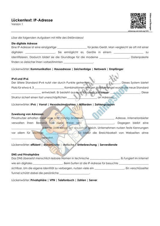 Lückentext IP-Adresse