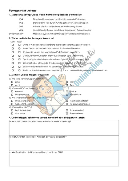 Übungsblatt IP-Adressen