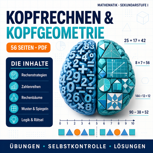 Kopfrechnen und Kopfgeometrie Arbeitsheft (56 Seiten) | Übungen + Lösungen | PDF