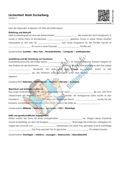 Mark Zuckerberg Arbeitsheft mit Lösungen | Digitale Grundbildung & Medienbildung | 10 Seiten PDF