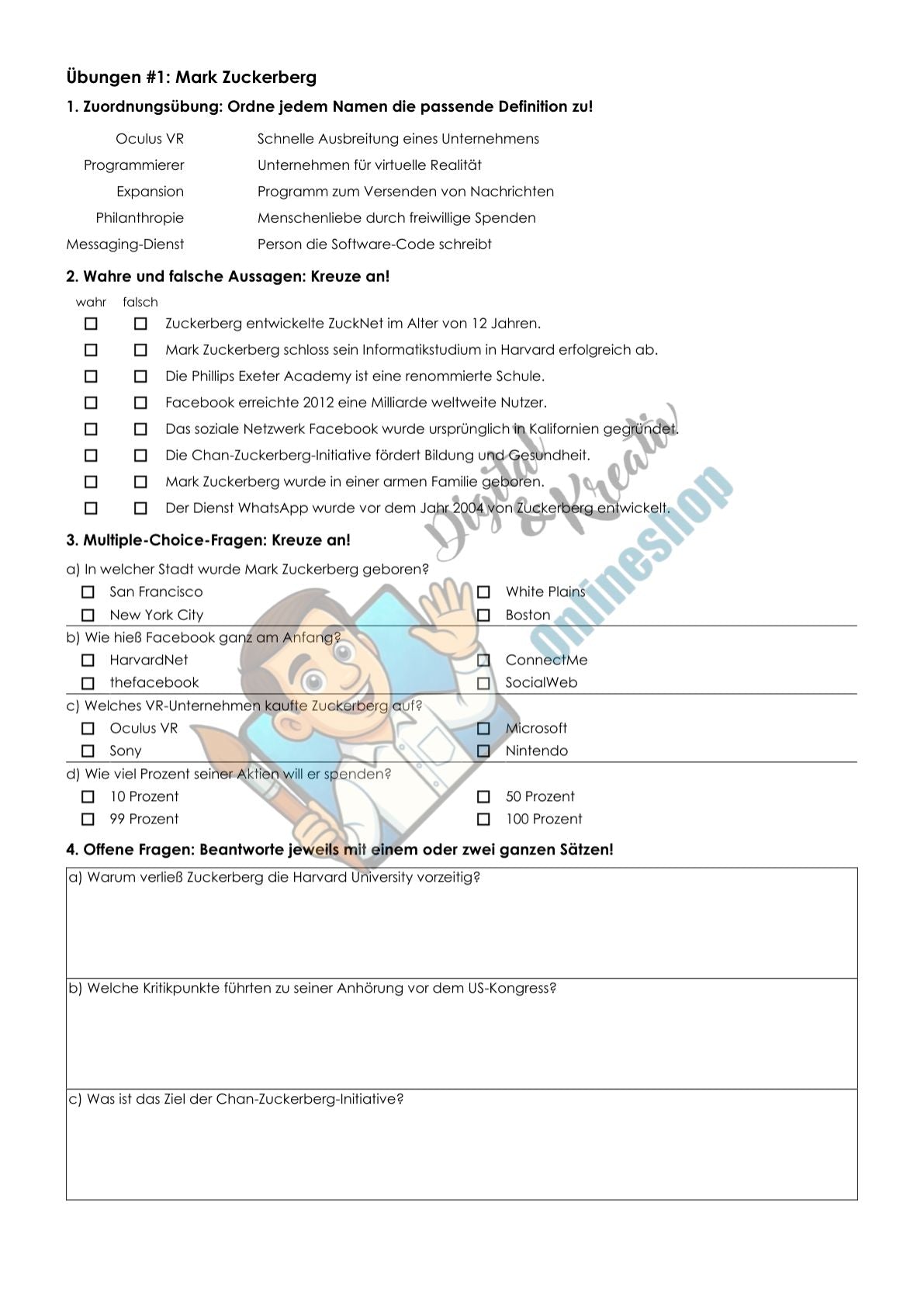 Mark Zuckerberg Arbeitsheft mit Lösungen | Digitale Grundbildung & Medienbildung | 10 Seiten PDF