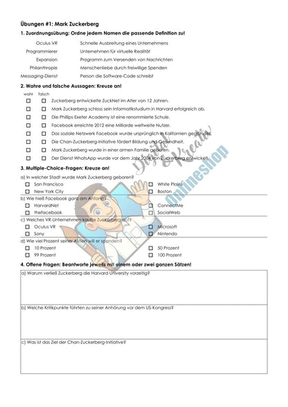 Mark Zuckerberg Arbeitsheft mit Lösungen | Digitale Grundbildung & Medienbildung | 10 Seiten PDF