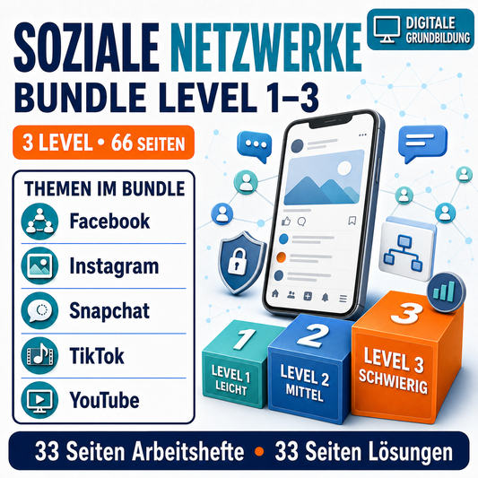 Soziale Netzwerke Arbeitsheft Bundle Level 1 bis 3 | 66 Seiten gesamt | PDF inkl. Lösungen